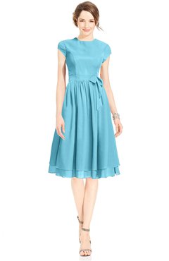 ColsBM Jane Light Blue Mature Fit-n-Flare High Neck Zip up Chiffon Bridesmaid Dresses