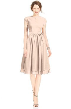 ColsBM Jane Peach Puree Mature Fit-n-Flare High Neck Zip up Chiffon Bridesmaid Dresses