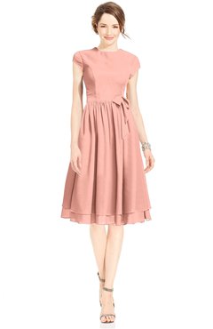 ColsBM Jane Peach Mature Fit-n-Flare High Neck Zip up Chiffon Bridesmaid Dresses