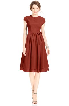 ColsBM Jane Rust Mature Fit-n-Flare High Neck Zip up Chiffon Bridesmaid Dresses