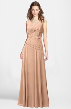 ColsBM Lina Almost Apricot  Fit-n-Flare V-neck Zip up Chiffon Bridesmaid Dresses