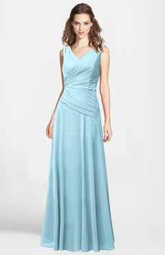 ColsBM Lina Aqua  Fit-n-Flare V-neck Zip up Chiffon Bridesmaid Dresses