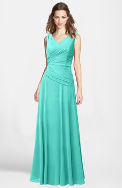 ColsBM Lina Blue Turquoise  Fit-n-Flare V-neck Zip up Chiffon Bridesmaid Dresses