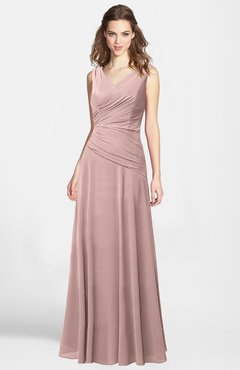 ColsBM Lina Blush Pink  Fit-n-Flare V-neck Zip up Chiffon Bridesmaid Dresses