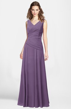 ColsBM Lina Chinese Violet  Fit-n-Flare V-neck Zip up Chiffon Bridesmaid Dresses