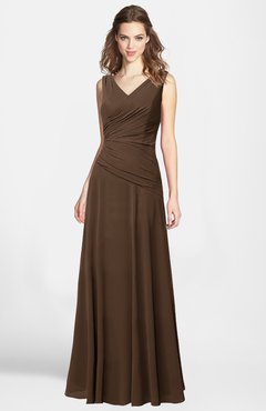 ColsBM Lina Chocolate Brown  Fit-n-Flare V-neck Zip up Chiffon Bridesmaid Dresses