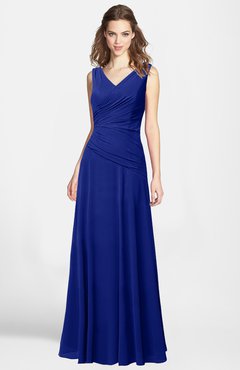 ColsBM Lina Electric Blue  Fit-n-Flare V-neck Zip up Chiffon Bridesmaid Dresses