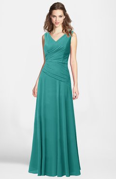 ColsBM Lina Emerald Green  Fit-n-Flare V-neck Zip up Chiffon Bridesmaid Dresses