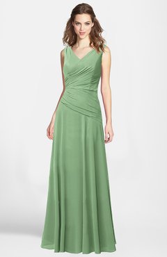 ColsBM Lina Fair Green  Fit-n-Flare V-neck Zip up Chiffon Bridesmaid Dresses