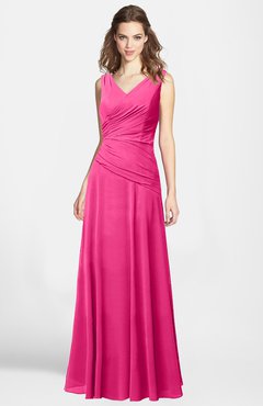 ColsBM Lina Fandango Pink  Fit-n-Flare V-neck Zip up Chiffon Bridesmaid Dresses
