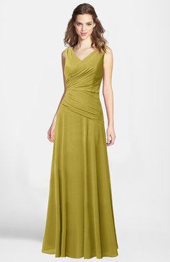 ColsBM Lina Golden Olive  Fit-n-Flare V-neck Zip up Chiffon Bridesmaid Dresses