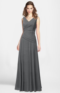 ColsBM Lina Grey  Fit-n-Flare V-neck Zip up Chiffon Bridesmaid Dresses