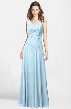 ColsBM Lina Ice Blue  Fit-n-Flare V-neck Zip up Chiffon Bridesmaid Dresses
