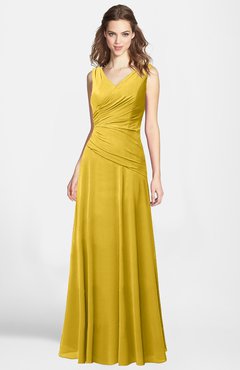 ColsBM Lina Lemon Curry  Fit-n-Flare V-neck Zip up Chiffon Bridesmaid Dresses