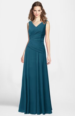 ColsBM Lina Moroccan Blue  Fit-n-Flare V-neck Zip up Chiffon Bridesmaid Dresses