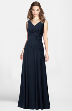 ColsBM Lina Navy Blue  Fit-n-Flare V-neck Zip up Chiffon Bridesmaid Dresses