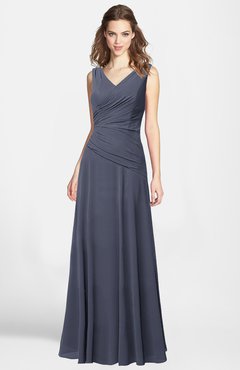 ColsBM Lina Nightshadow Blue  Fit-n-Flare V-neck Zip up Chiffon Bridesmaid Dresses