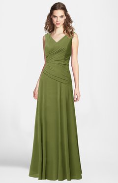 ColsBM Lina Olive Green  Fit-n-Flare V-neck Zip up Chiffon Bridesmaid Dresses