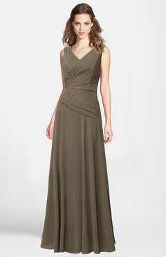 ColsBM Lina Otter  Fit-n-Flare V-neck Zip up Chiffon Bridesmaid Dresses