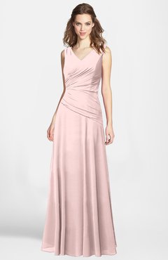 ColsBM Lina Pastel Pink  Fit-n-Flare V-neck Zip up Chiffon Bridesmaid Dresses