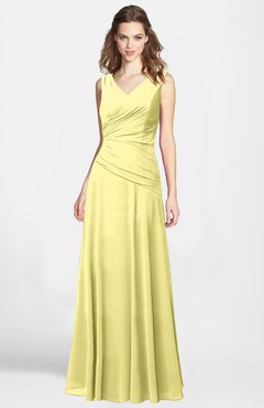 ColsBM Lina Pastel Yellow Fit-n-Flare V-neck Zip up Chiffon Bridesmaid Dresses
