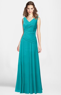 ColsBM Lina Peacock Blue Fit-n-Flare V-neck Zip up Chiffon Bridesmaid Dresses