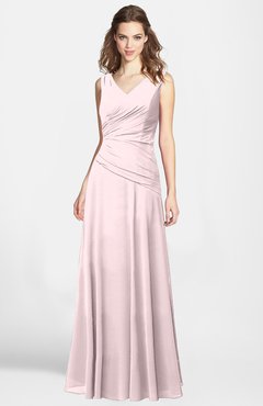 ColsBM Lina Petal Pink  Fit-n-Flare V-neck Zip up Chiffon Bridesmaid Dresses