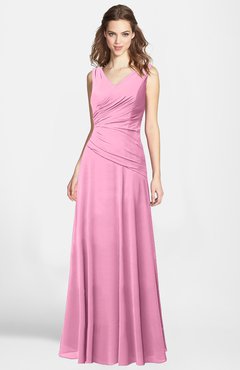 ColsBM Lina Pink  Fit-n-Flare V-neck Zip up Chiffon Bridesmaid Dresses