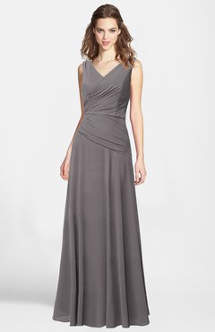 ColsBM Lina Ridge Grey  Fit-n-Flare V-neck Zip up Chiffon Bridesmaid Dresses