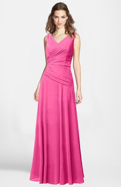 ColsBM Lina Rose Pink  Fit-n-Flare V-neck Zip up Chiffon Bridesmaid Dresses