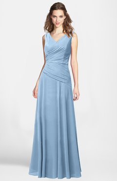 ColsBM Lina Sky Blue  Fit-n-Flare V-neck Zip up Chiffon Bridesmaid Dresses