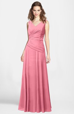 ColsBM Lina Watermelon  Fit-n-Flare V-neck Zip up Chiffon Bridesmaid Dresses