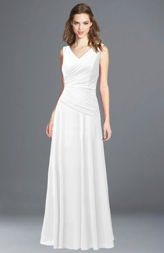 ColsBM Lina White  Fit-n-Flare V-neck Zip up Chiffon Bridesmaid Dresses
