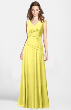 ColsBM Lina Yellow Iris Fit-n-Flare V-neck Zip up Chiffon Bridesmaid Dresses