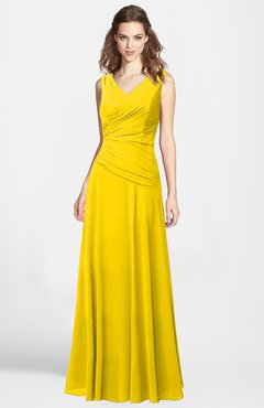 ColsBM Lina Yellow Fit-n-Flare V-neck Zip up Chiffon Bridesmaid Dresses