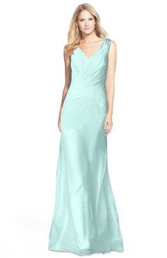 ColsBM Amina Blue Glass Gorgeous Fit-n-Flare V-neck Sleeveless Chiffon Ruching Bridesmaid Dresses