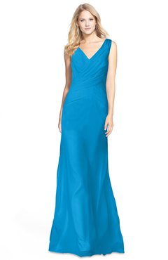 ColsBM Amina Cornflower Blue Gorgeous Fit-n-Flare V-neck Sleeveless Chiffon Ruching Bridesmaid Dresses
