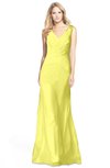 ColsBM Amina Pale Yellow Gorgeous Fit-n-Flare V-neck Sleeveless Chiffon Ruching Bridesmaid Dresses