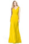 ColsBM Amina Yellow Gorgeous Fit-n-Flare V-neck Sleeveless Chiffon Ruching Bridesmaid Dresses