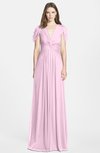 ColsBM Rosie Baby Pink Elegant A-line V-neck Short Sleeve Zip up Bridesmaid Dresses