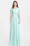 ColsBM Rosie Blue Glass Elegant A-line V-neck Short Sleeve Zip up Bridesmaid Dresses
