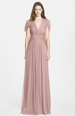 ColsBM Rosie Blush Pink Elegant A-line V-neck Short Sleeve Zip up Bridesmaid Dresses