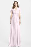 ColsBM Rosie Blush Elegant A-line V-neck Short Sleeve Zip up Bridesmaid Dresses