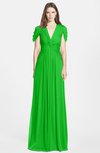 ColsBM Rosie Classic Green Elegant A-line V-neck Short Sleeve Zip up Bridesmaid Dresses