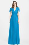 ColsBM Rosie Cornflower Blue Elegant A-line V-neck Short Sleeve Zip up Bridesmaid Dresses