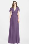 ColsBM Rosie Eggplant Elegant A-line V-neck Short Sleeve Zip up Bridesmaid Dresses