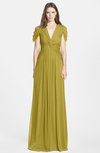 ColsBM Rosie Golden Olive Elegant A-line V-neck Short Sleeve Zip up Bridesmaid Dresses