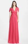 ColsBM Rosie Guava Elegant A-line V-neck Short Sleeve Zip up Bridesmaid Dresses