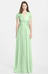 ColsBM Rosie Light Green Elegant A-line V-neck Short Sleeve Zip up Bridesmaid Dresses