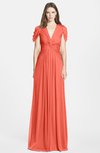 ColsBM Rosie Living Coral Elegant A-line V-neck Short Sleeve Zip up Bridesmaid Dresses